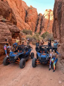 Bachelorette group enjoying Box Canyon, Florence in a Wave and Ridge UTV
