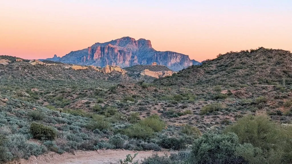 Bulldog Canyon Guide 11 Saguaro and palo verde on the hills of the Bulldog Canyon OHV area at sunset